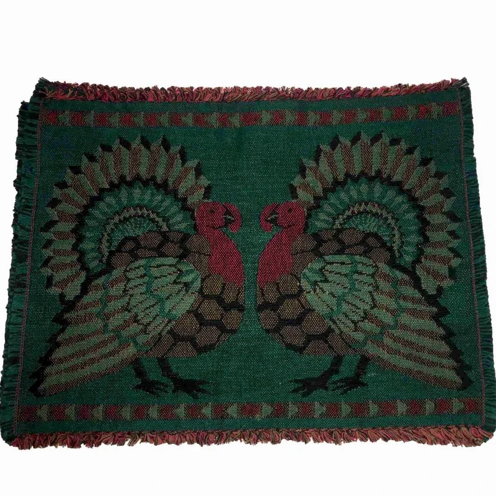 Thanksgiving Turkey Placemats Set Of 4 Tapestry Woven Primitive Style
